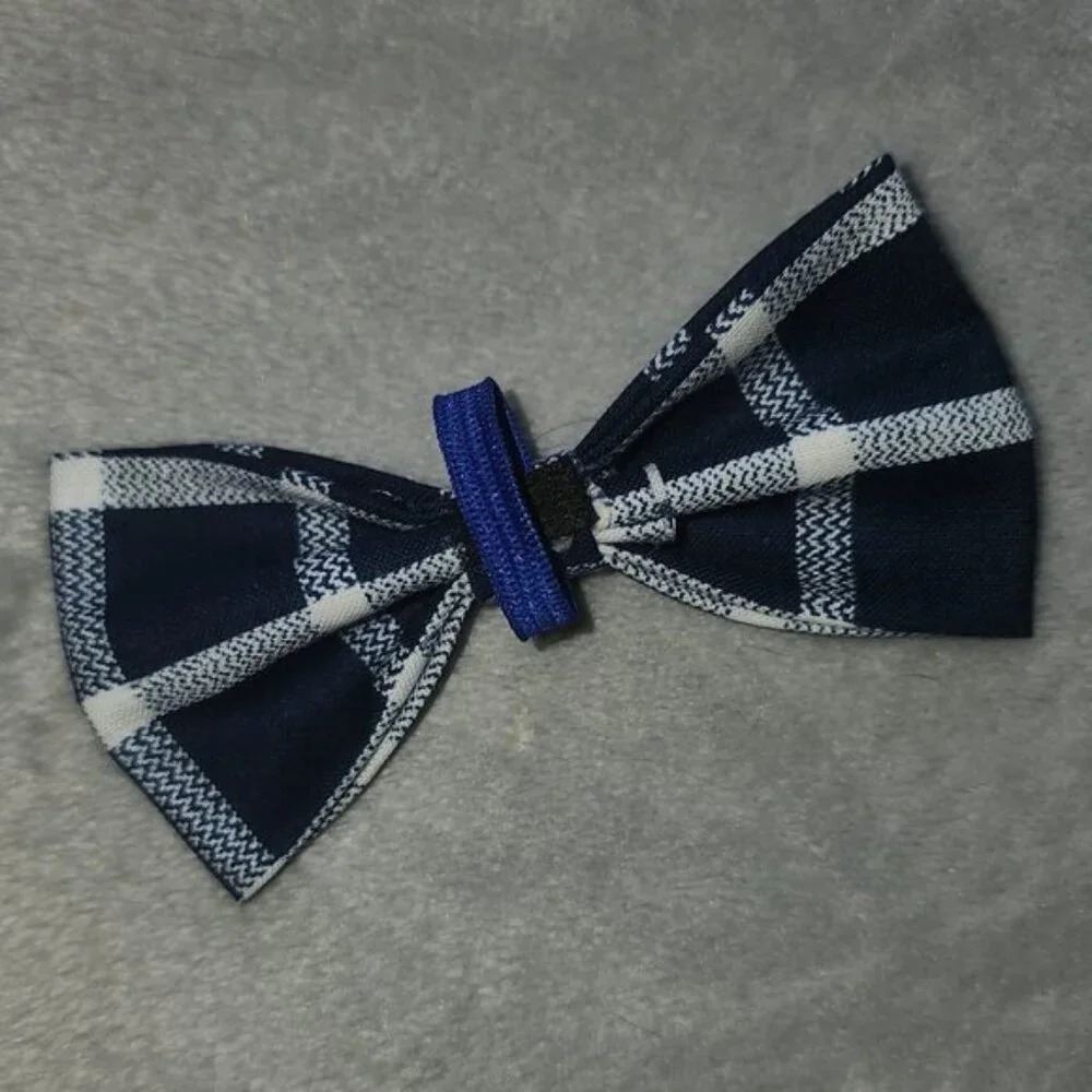 NWOT Handmade Buffalo Plaid Blue White Checker Pet Bowtie For Small Dog Or Cat